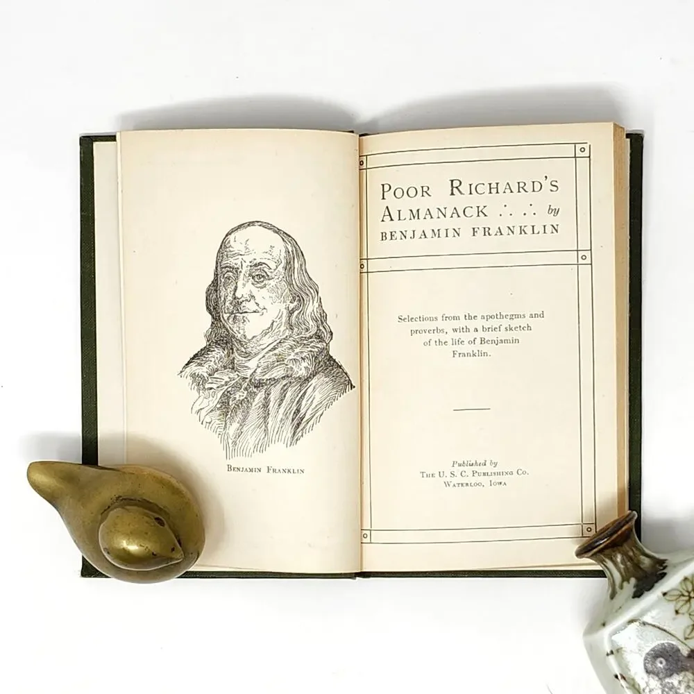Poor Richard's Almanack Benjamin Franklin 1914 Green Cloth
